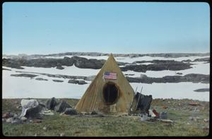 Image: Tent, Late Spring, North Greenland [Tent with Kane Lodge American Flag, Baffin Island]